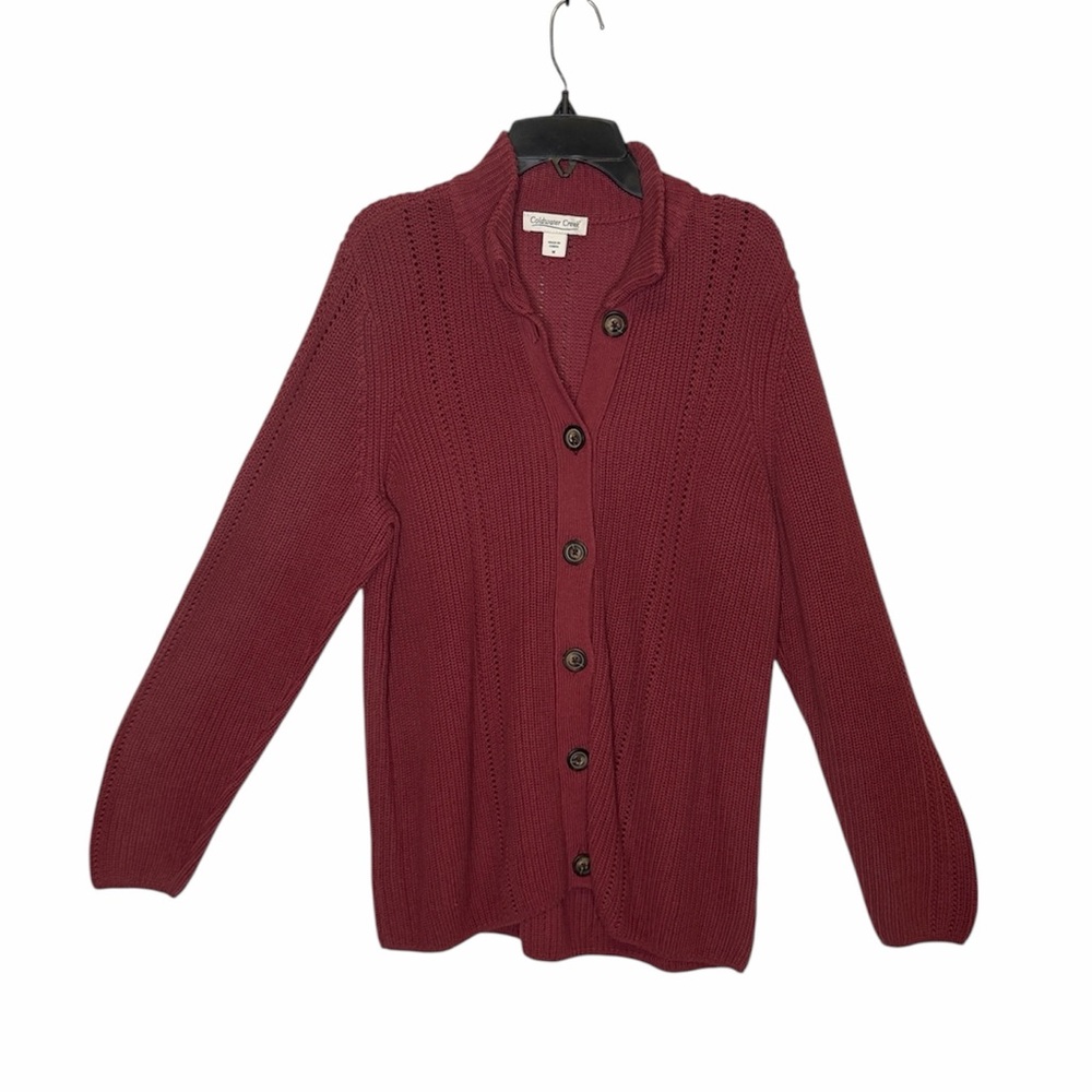 COLDWATER CREEK WOMENS BURGUNDY SHAKER DETAIL BUTTON CARDIGAN SIZE MEDIUM